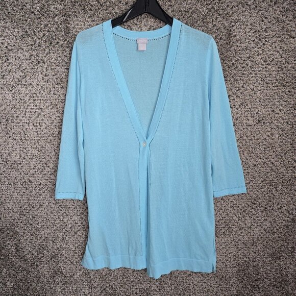 Chicos Cardigan Womens 1 US Medium Blue Single Button Cotton Nylon Casual Ladies - Picture 1 of 7